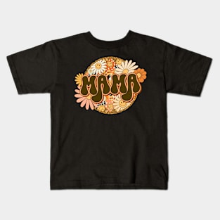 Mama Retro Groovy Floral Leopard Kids T-Shirt